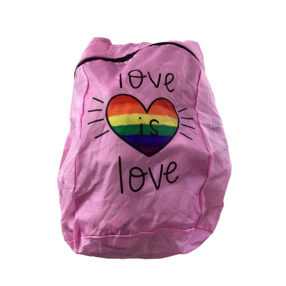 3/$10 *** Love is Love Gay Pride Rainbow Heart Backpack   * Pink   Nylon NWT - Picture 1 of 3